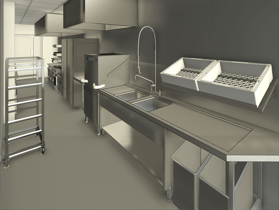 New Park Manor 3D View of the Wash Up - TAG Catering Equipment UK